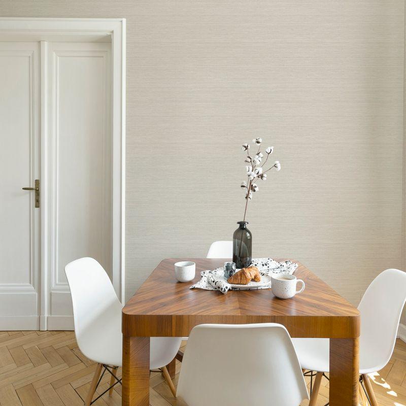 Pearl White Grasscloth Embossed Wallpaper Roll