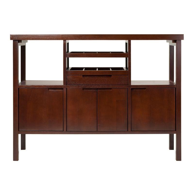 Walnut Finish Transitional Buffet Sideboard with Wine Storage