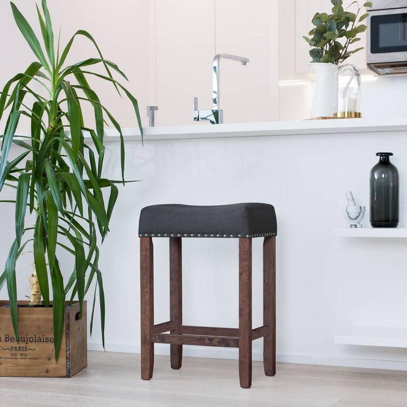 23" Saddle Style Backless Counter Stool with Black Fabric and Dark Brown Wood