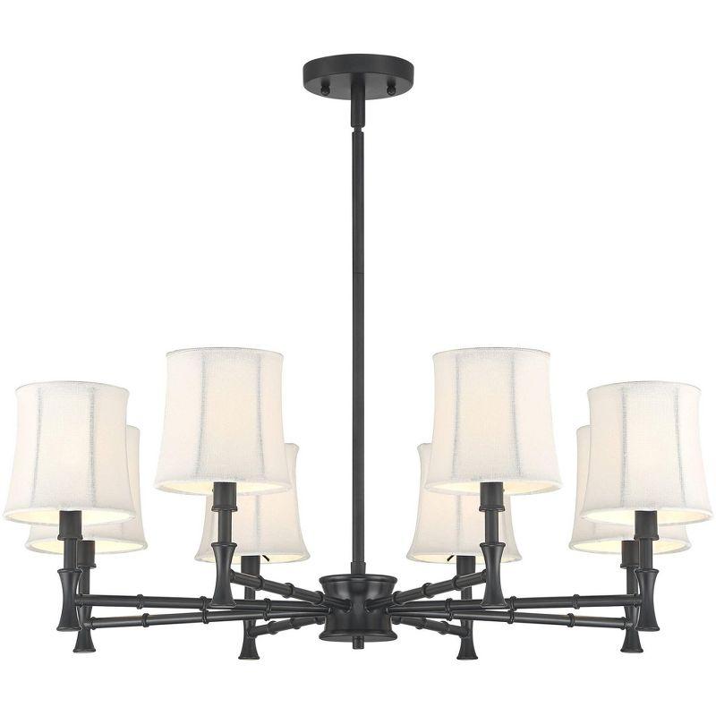 Franklin Iron Works Kenna Black Chandelier Lighting 28 1/4" Wide Modern White Drum Shade 8-Light Fixture for Dining Room House Foyer Kitchen Island