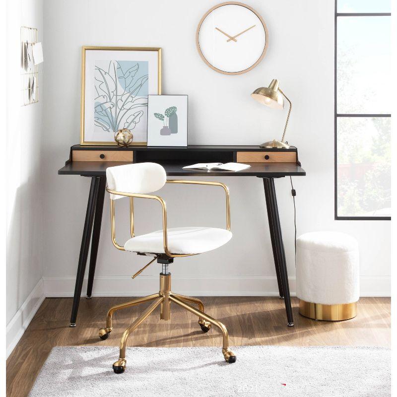 Harvey Contemporary Computer Desk Steel/Wood Black - LumiSource: Mid-Century Office Furniture, 2 Drawers, Open Shelf Storage
