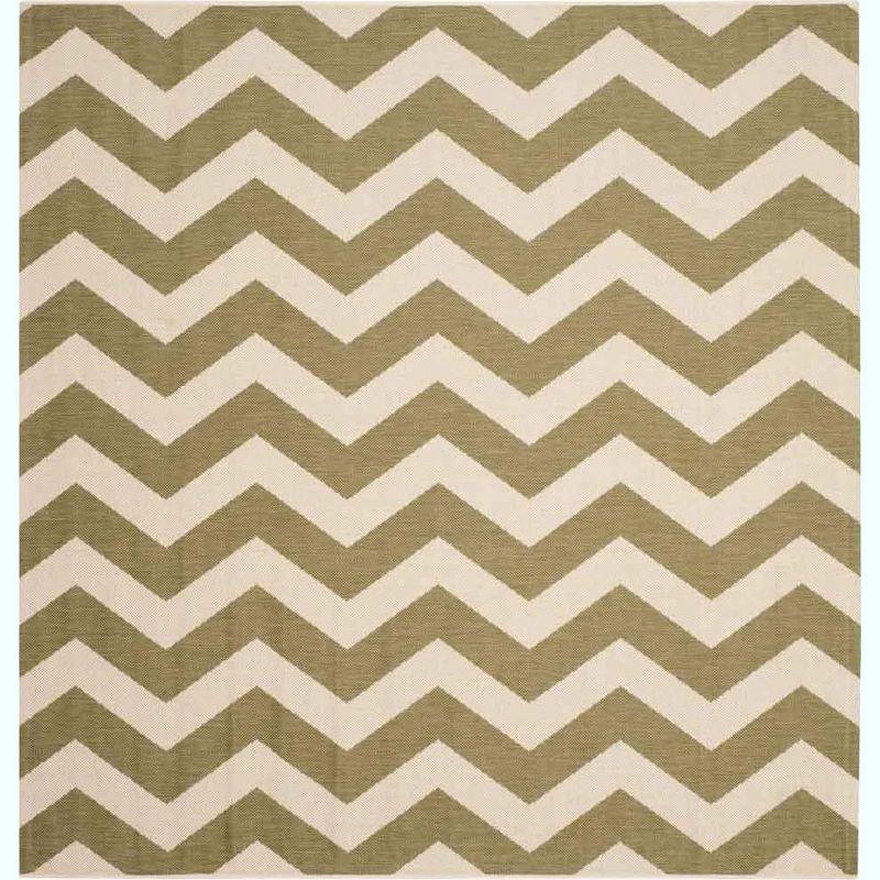 Green and Beige Chevron Square Indoor/Outdoor Rug