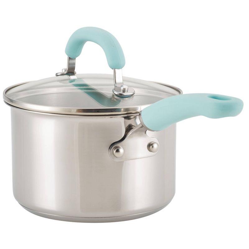 10-Piece Stainless Steel Cookware Set with Light Blue Handles