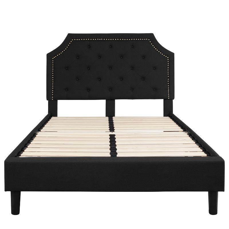 Contemporary Black Full Platform Bed with Gold Nailhead Trim and Tufted Upholstery