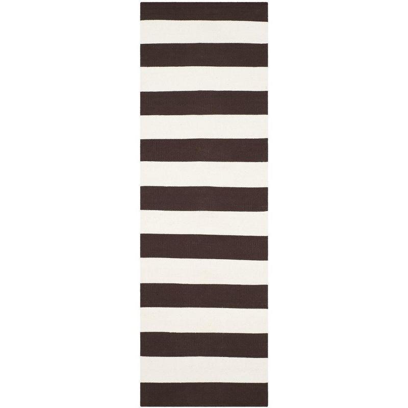 Chocolate and Ivory Handwoven Wool and Cotton Runner Rug