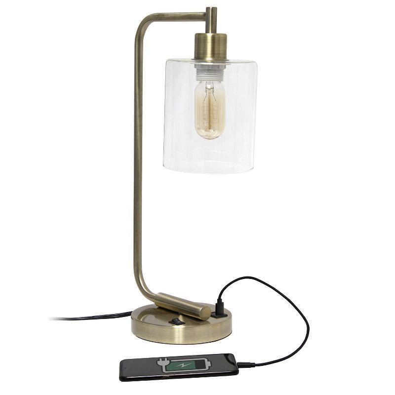 Modern Iron Desk Lamp with USB Port and Glass Shade Antique Brass Finish - Lalia Home: ETL Listed, No Assembly, Edison Bulb Compatible