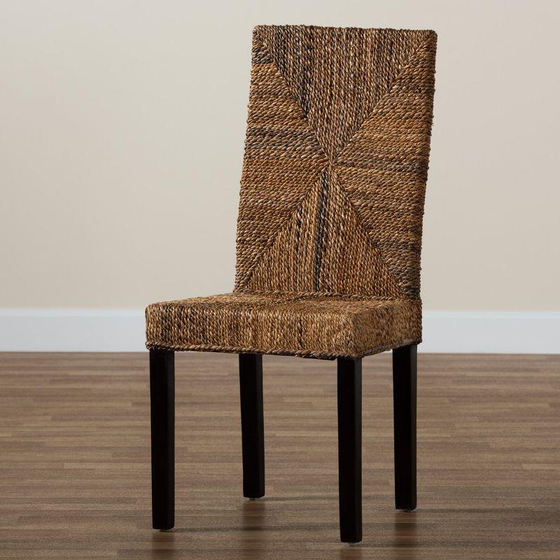 bali & pari Laymi Modern Bohemian Dark Brown Mahogany Wood and Seagrass Dining Chair