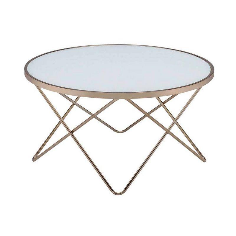 Coffee Table Frosted Champagne - Acme Furniture: 18" High, Laminated Glass, Metal Base