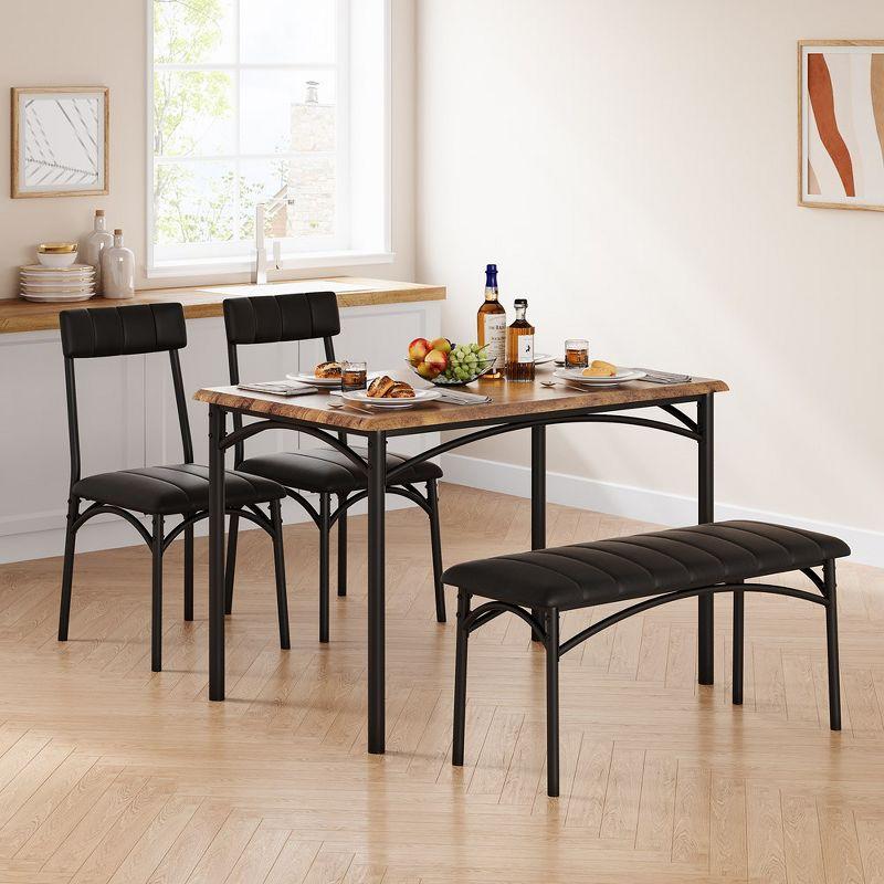 Garvee 4-Person Dining Set, Upholstered Chairs & Bench, Rectangular Kitchen Table Set for Small Space, Apartment, Home, Studio, Rustic Brown