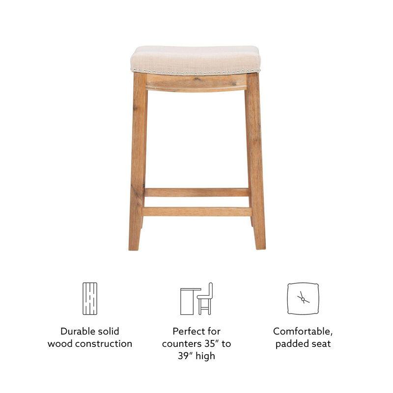 Claridge Beige Wood Backless Saddle Counter Stool