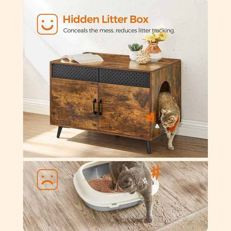 Feandrea Litter Box Enclosure, Cat Litter Box Furniture Hidden, with Removable Divider, High Legs, Cat House Rustic Brown