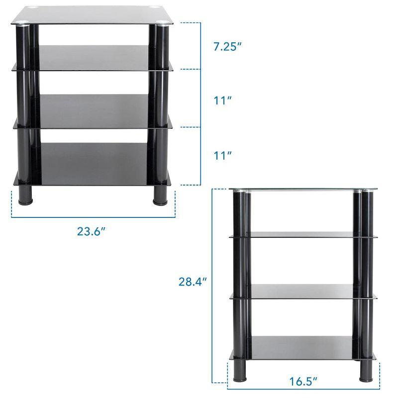 Mount-It! Tempered Glass AV Component Media Stand | Audio Tower & Media Center with 4 Shelves, Black