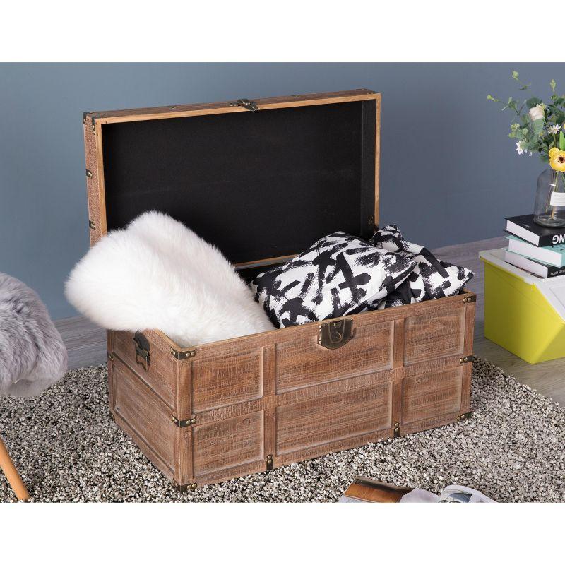 Large Rustic Brown Wooden Rectangular Storage Trunk with Latch