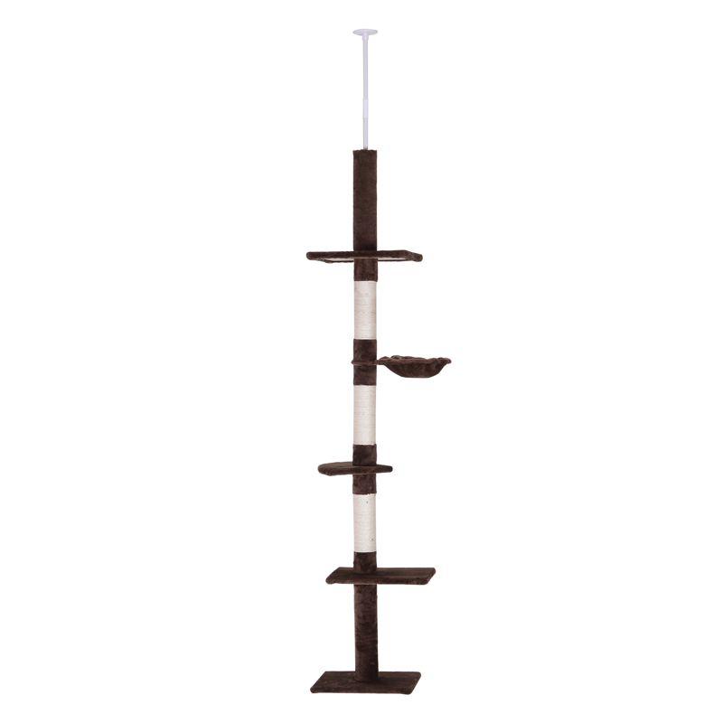 Adjustable Brown and White 5-Tier Floor-to-Ceiling Cat Tree