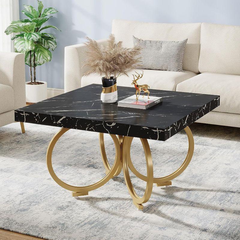 Tribesigns Square Coffee Table, 31.5" Modern Cocktail Table with Geometric Frame, Faux Marble Center Table Tea Table for living room