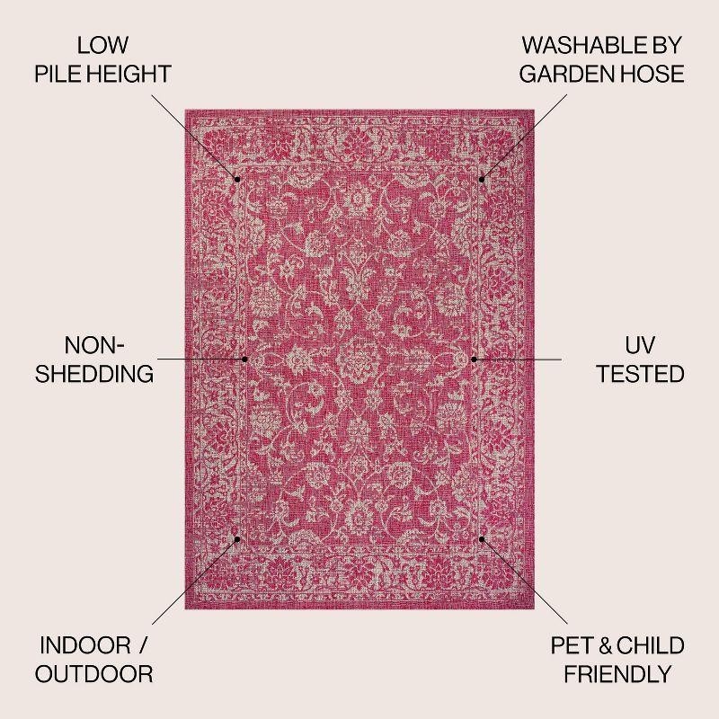 9' x 12' Tela Bohemian Textured Weave Floral Indoor/Outdoor Area Rug, Fuchsia/Light Gray - JONATHAN Y