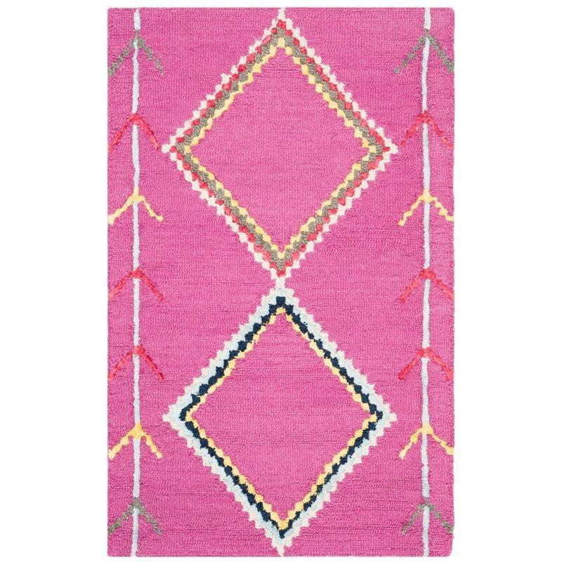 Handmade Fuchsia and Multicolor Tufted Wool Square Rug