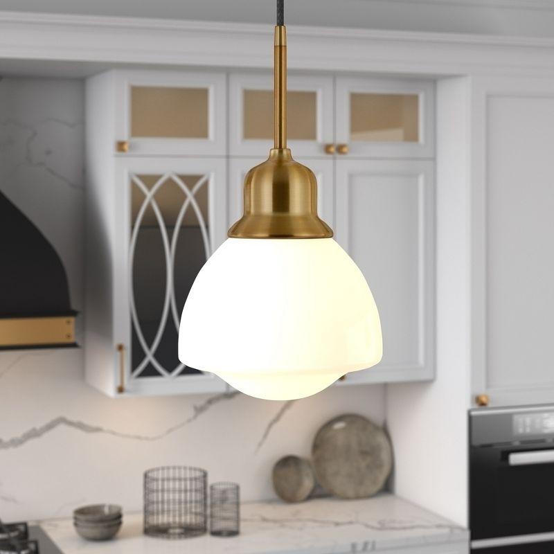 Contemporary Brass and Glass Globe Pendant Light