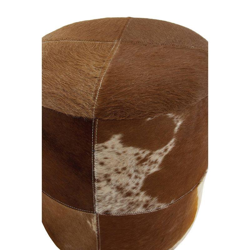 Olivia & May Wood and Leather Rustic Round Ottoman Brown: Contemporary Accent Stool, No Assembly Required