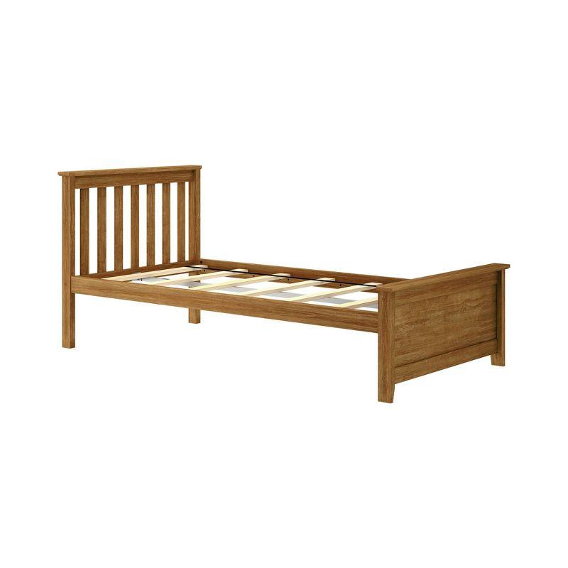 Max & Lily Twin Bed Frame with Headboard, Solid Wood Platform Bed for Kids, Pecan