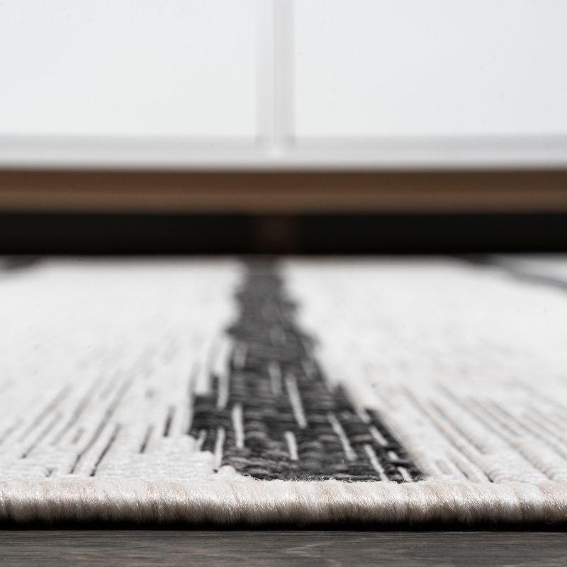 Modern Berber-Inspired Ivory/Black Stripe Synthetic Runner Rug 2x8