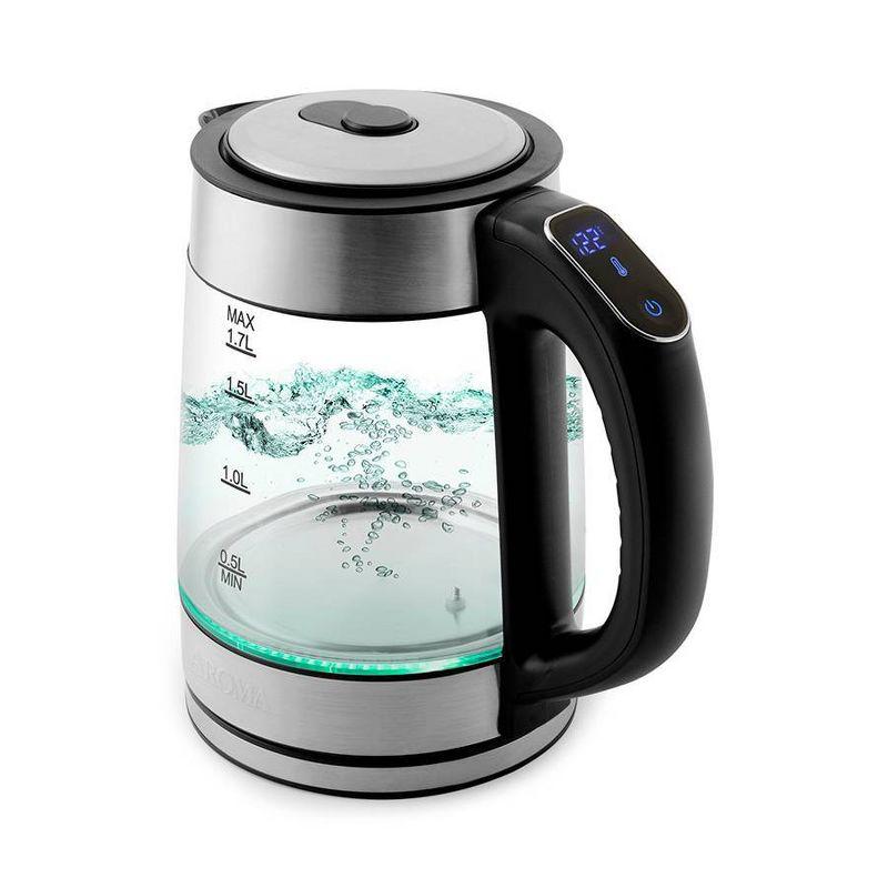 Aroma 1.7L Digital Programmable Kettle with Illumination: Borosilicate Glass, Automatic Shut-Off, Water Level Viewer