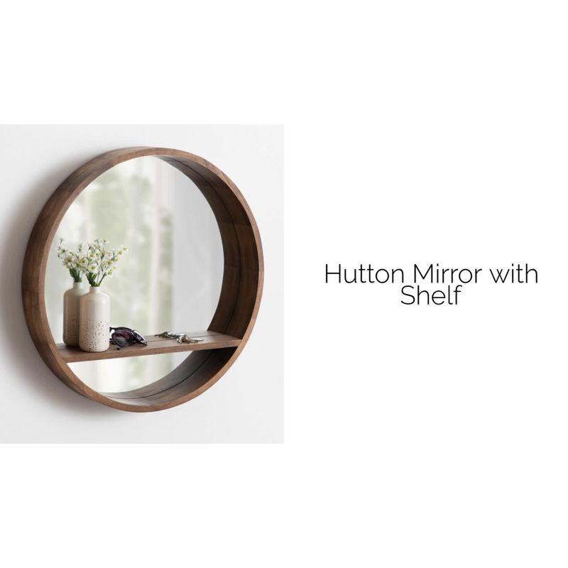 Hutton 30" Rustic Brown Round Wood Vanity Mirror with Shelf