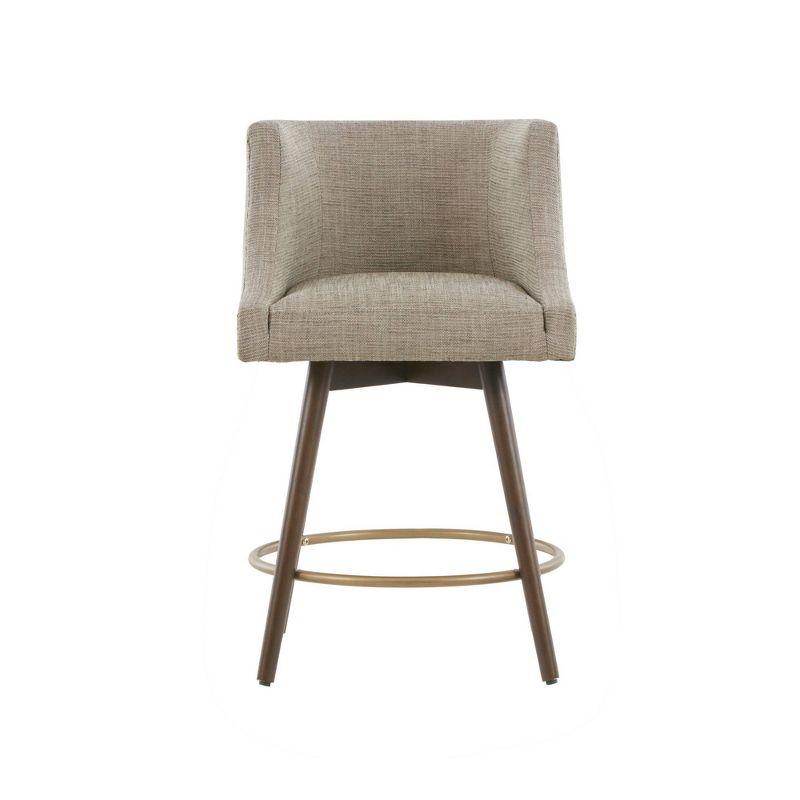 Grey Multi Tweed Swivel Counter Stool with Walnut Wood Legs