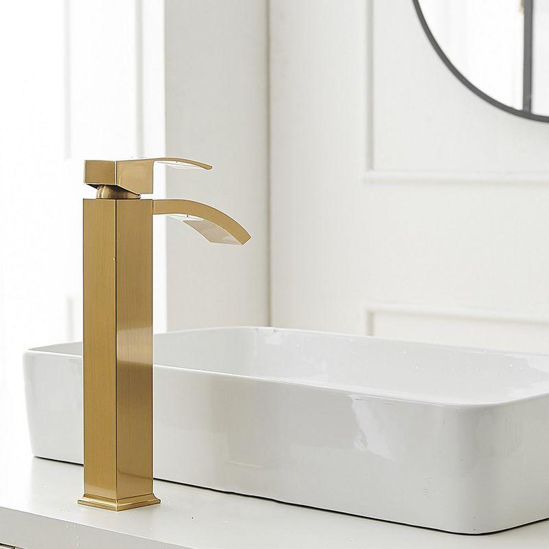 BWE Waterfall Single Hole Single Handle Bathroom Vessel Sink Faucet in Brushed Gold