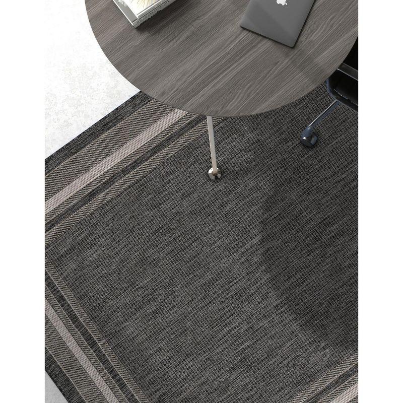 4' x 6' James Modern Border Stripe Indoor/Outdoor Area Rug, Black/Cream - JONATHAN Y