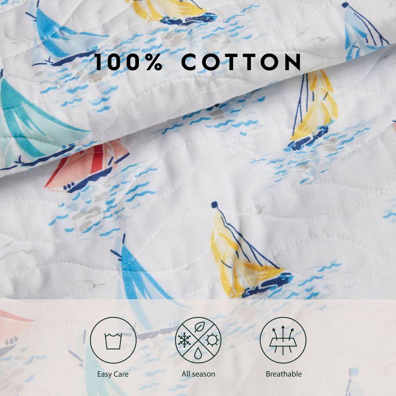 Ahoy Blue Cotton Reversible King Quilt Set