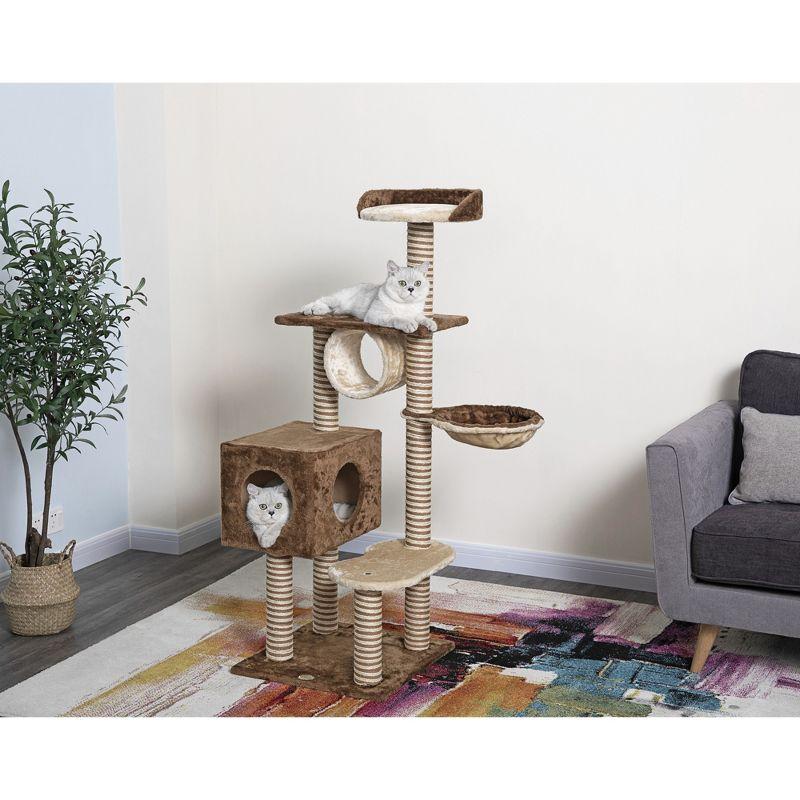 Beige and Brown Freestanding Sisal Cat Tree Condo