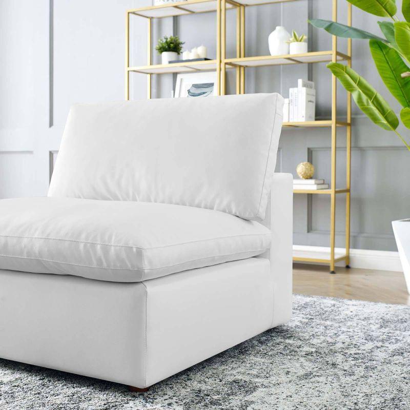 Commix Plush Vegan Leather Armless Lounge Chair in White