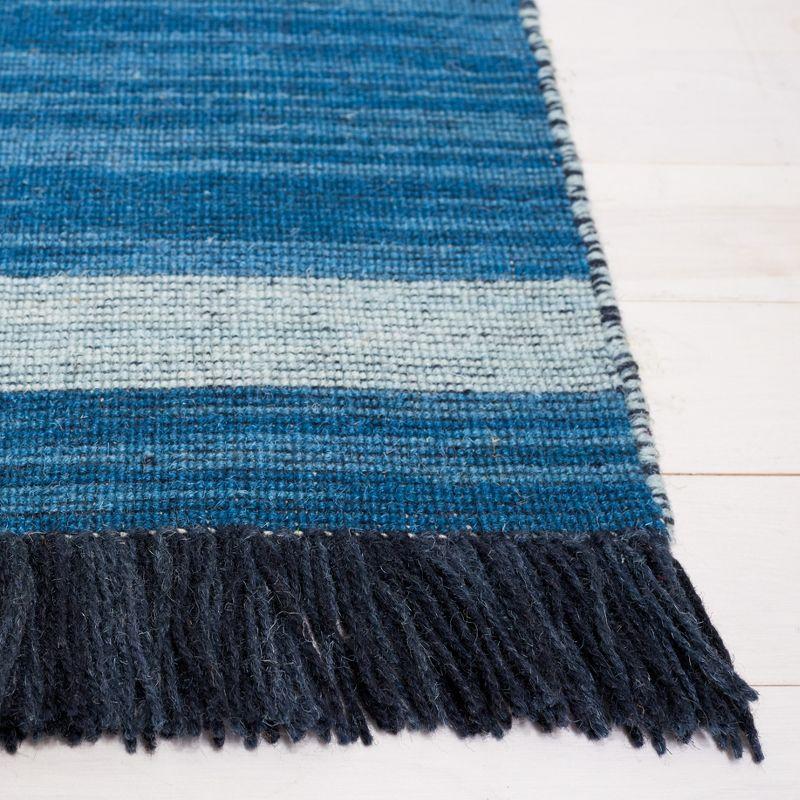 Southwestern Vibe Blue Stripe Wool 6' Square Area Rug