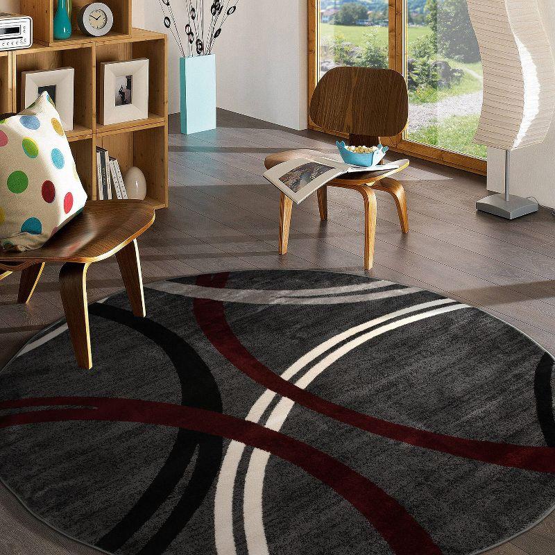 World Rug Gallery Contemporary Abstract Circles Design Red 6'6" Round Area Rug