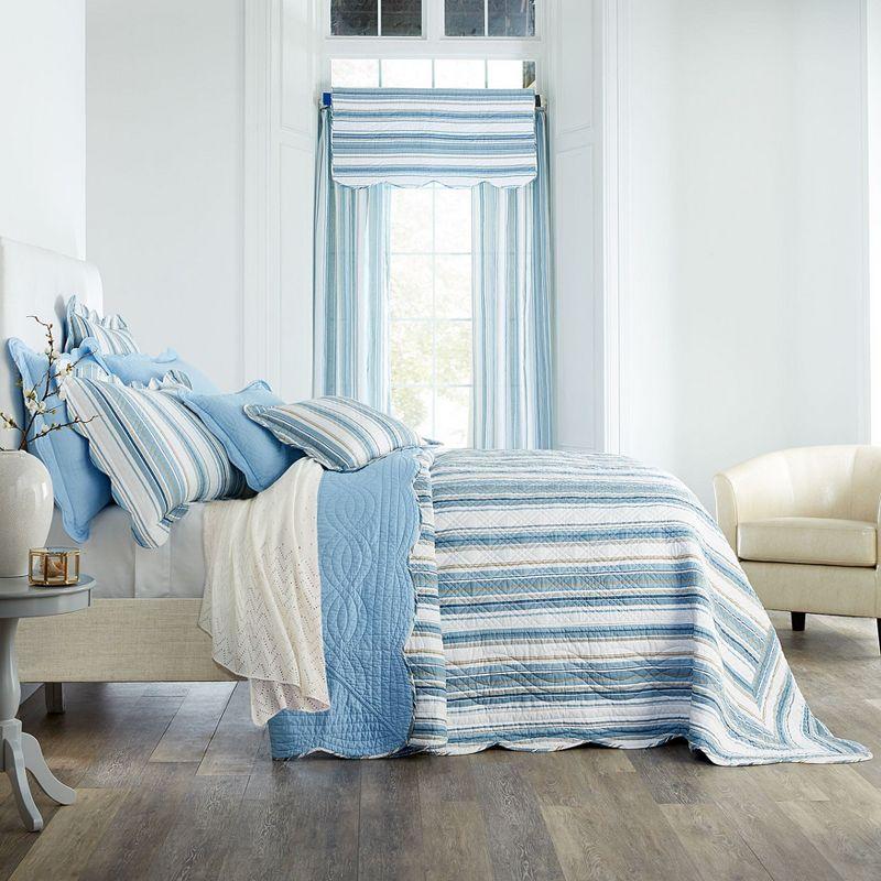 BrylaneHome Florence Oversized Bedspread - Full, Blue Stripe