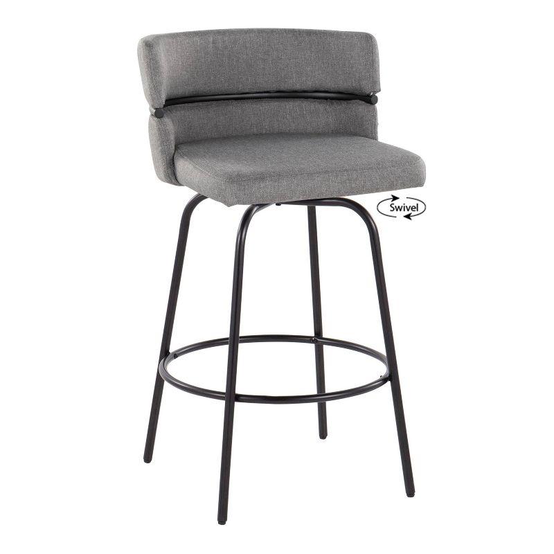 Set of 2 Cinch-Claire Counter Height Barstools: Swivel, Upholstered, Metal Frame - LumiSource