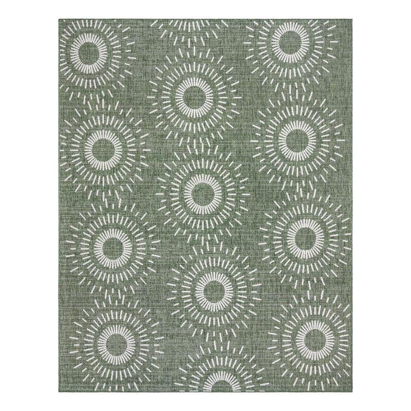 Paseo Tiaret Modern Tribal Sun Burst Green/Beige/Ivory Indoor / Outdoor Flatweave Polypropylene Area Rug