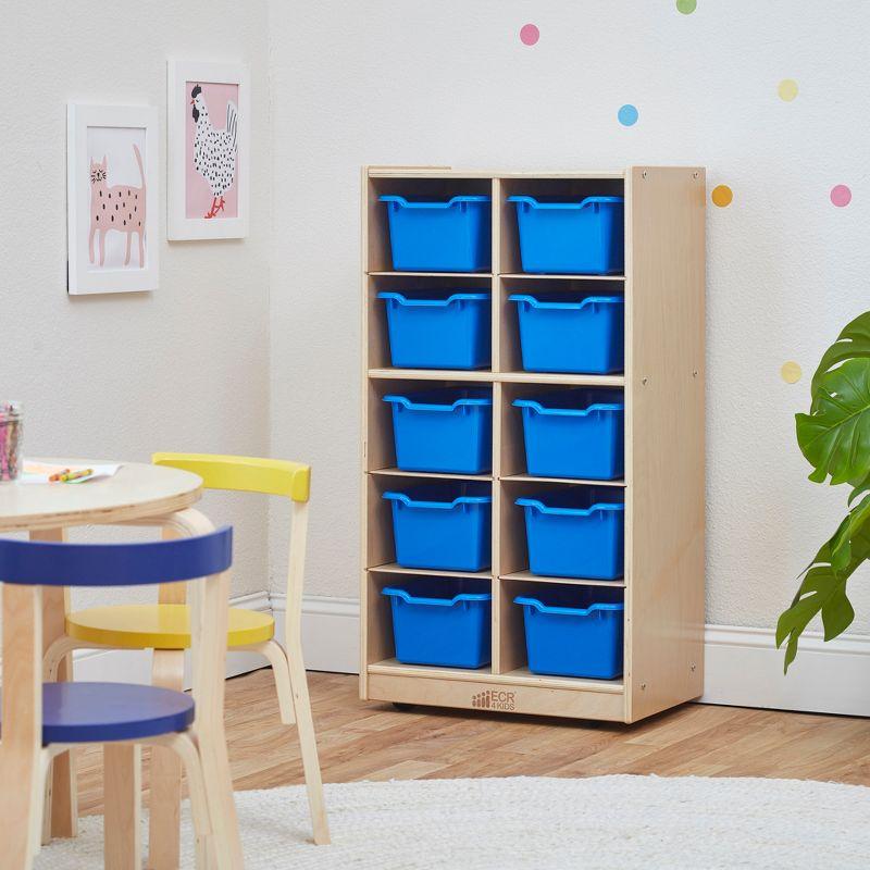 Blue 10-Cubby Birch Plywood Kids Storage Cabinet