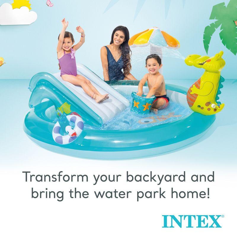 Intex 57165EP Gator 6.6ft x 5.6ft x 4in Outdoor Inflatable Kiddie Pool Water Play Center with Slide, for Toddlers Ages 2 and Up