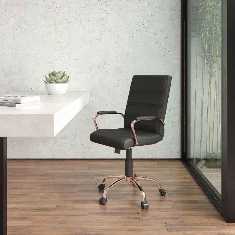 Emma and Oliver Mid-Back Black LeatherSoft Executive Swivel Office Chair - Rose Gold Frame/Arms
