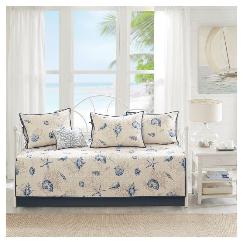 Bayside Blue/Beige 6 Piece Reversible Printed Microfiber Daybed Cover Set