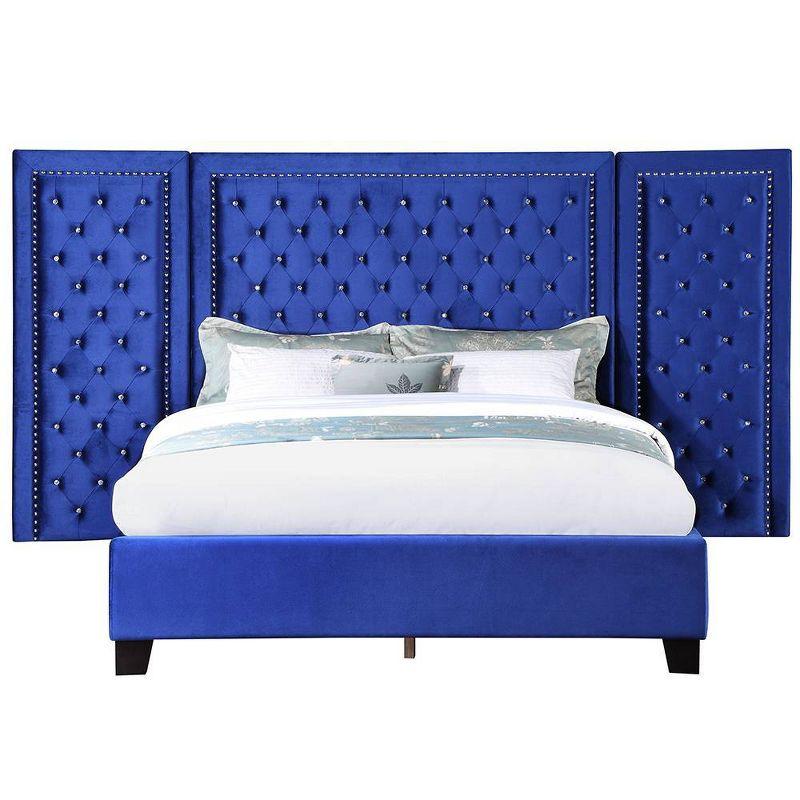 Damazy 86" King Bed Blue Velvet - Acme Furniture
