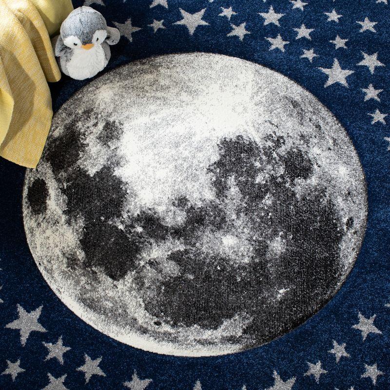 Navy and Gray Moon and Stars Kids Area Rug