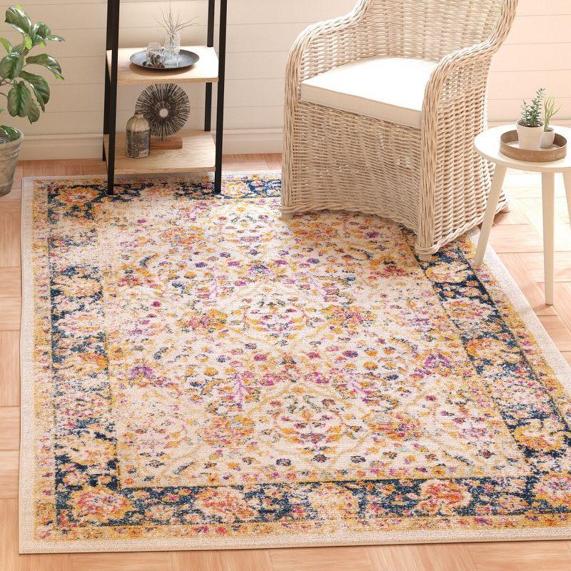 Reversible Blue Cotton Blend Rectangular Easy-Care Rug