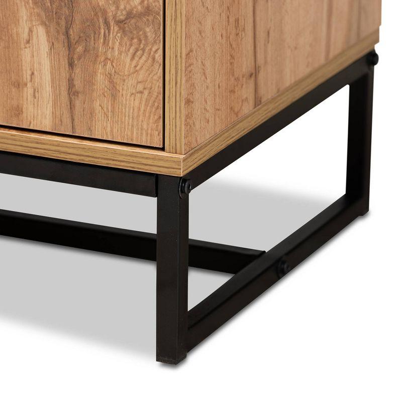 Baxton Studio Reid Wood & Metal 3 Drawer Sideboard Buffet Oak/Black : Farmhouse Style, Fixed Shelves, Storage Cabinet