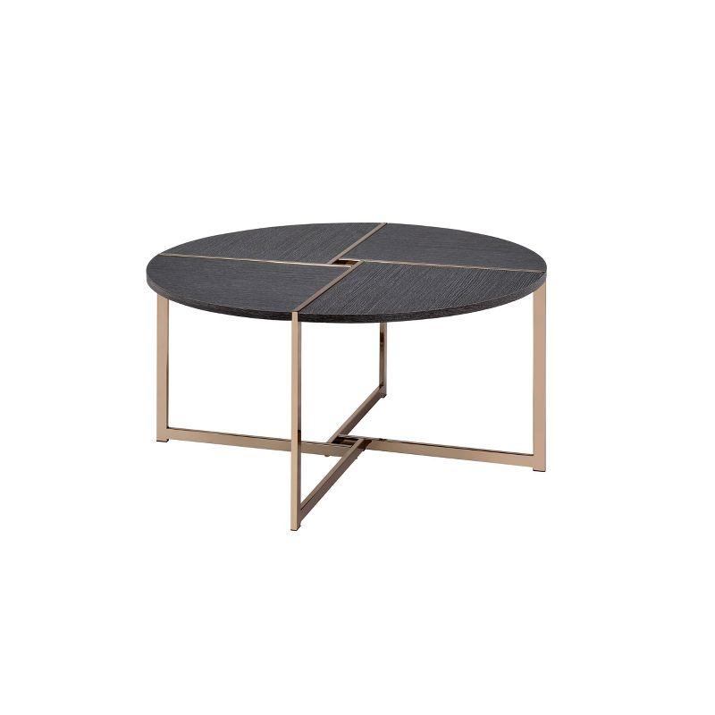 Bromia 26" Round Black Wood & Champagne Metal Coffee Table with Storage