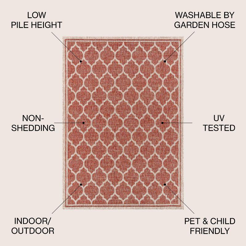 5'x8' Trebol Moroccan Trellis Textured Weave Indoor/Outdoor Area Rug, Red/Beige - JONATHAN Y