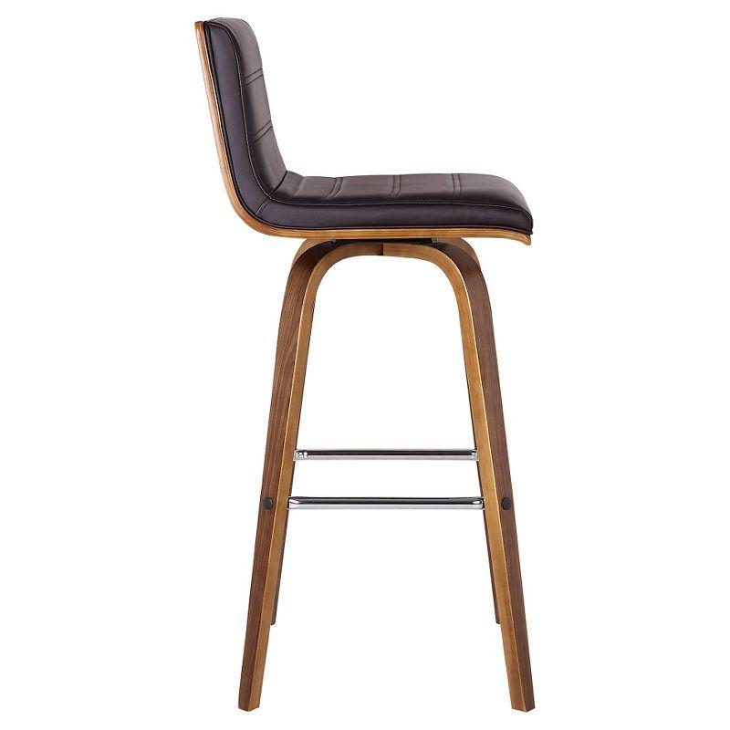 Armen Living 30" Vienna Faux Leather Barstool Brown: Mid-Century Modern, Wood Legs, Padded Back, Fixed Height