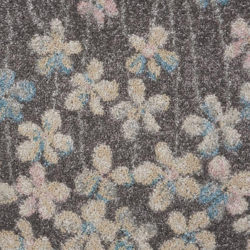 Tranquil Blossom Grey/Beige Viscose Floral Runner Rug 2'3" x 7'3"